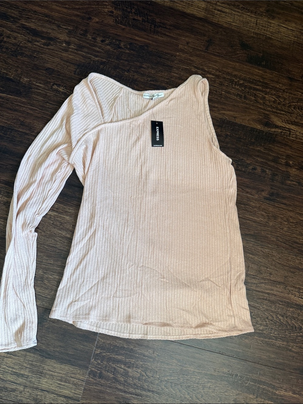 NWT Express Blush Ribbed One-Shoulder Long Sleeve Top